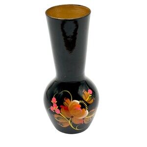 Vintage Metal / Aluminum Vase with Multicolor Floral Design